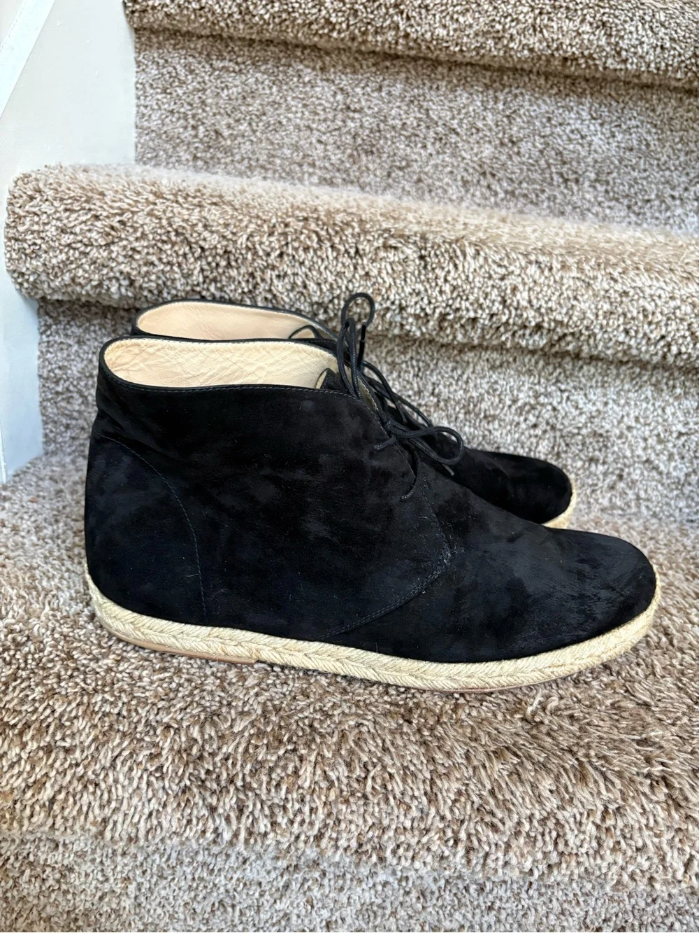 Christian Louboutin Men's Navy Jute Trim Suede Lace-Up Ankle Boots